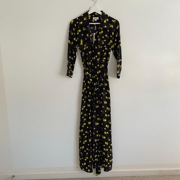 L'Agence Lemon Print Cameron Long Maxi Shirt Dress Silk Sz XS - Picture 2 of 8